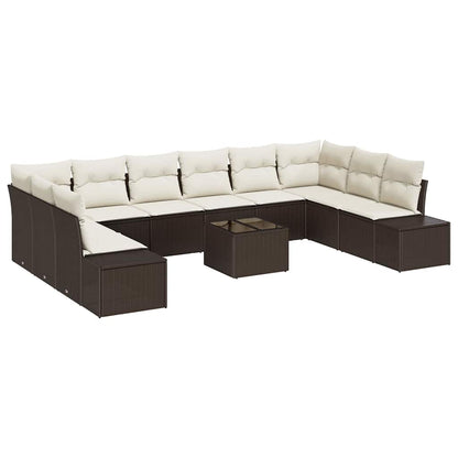 Gartensofa-set mit Kissen 11 pcs Braun Poly-Rattan