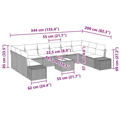 Gartensofa-set mit Kissen 11 pcs Braun Poly-Rattan
