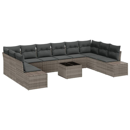 Gartensofa-set mit Kissen 11 pcs Grau Poly-Rattan
