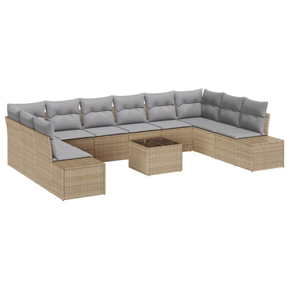Gartensofa-set mit Kissen 11 pcs Beige Poly-Rattan