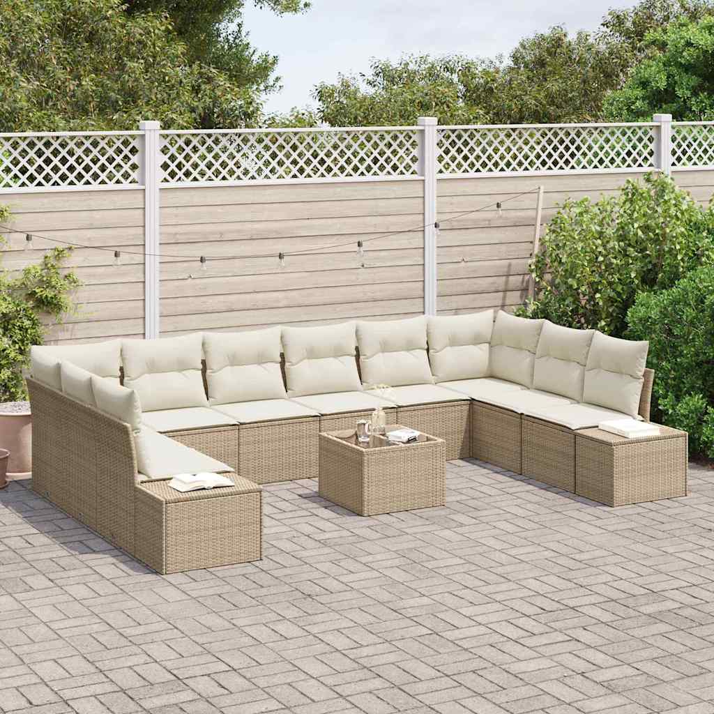 Gartensofa-set mit Kissen 11 pcs Beige Poly-Rattan