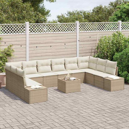 Gartensofa-set mit Kissen 11 pcs Beige Poly-Rattan
