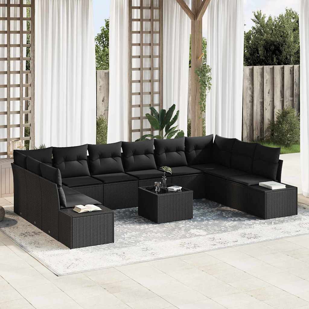 Gartensofa-set mit Kissen 11 pcs Schwarz Poly-Rattan