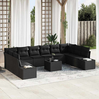 Gartensofa-set mit Kissen 11 pcs Schwarz Poly-Rattan