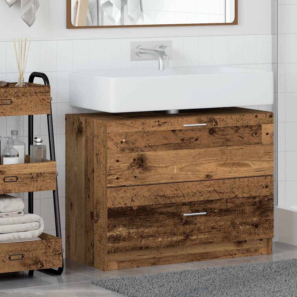 vidaXL Badezimmerschrank mit Tür Altholz 78 x 37 x 59 cm Holzwerkstoff