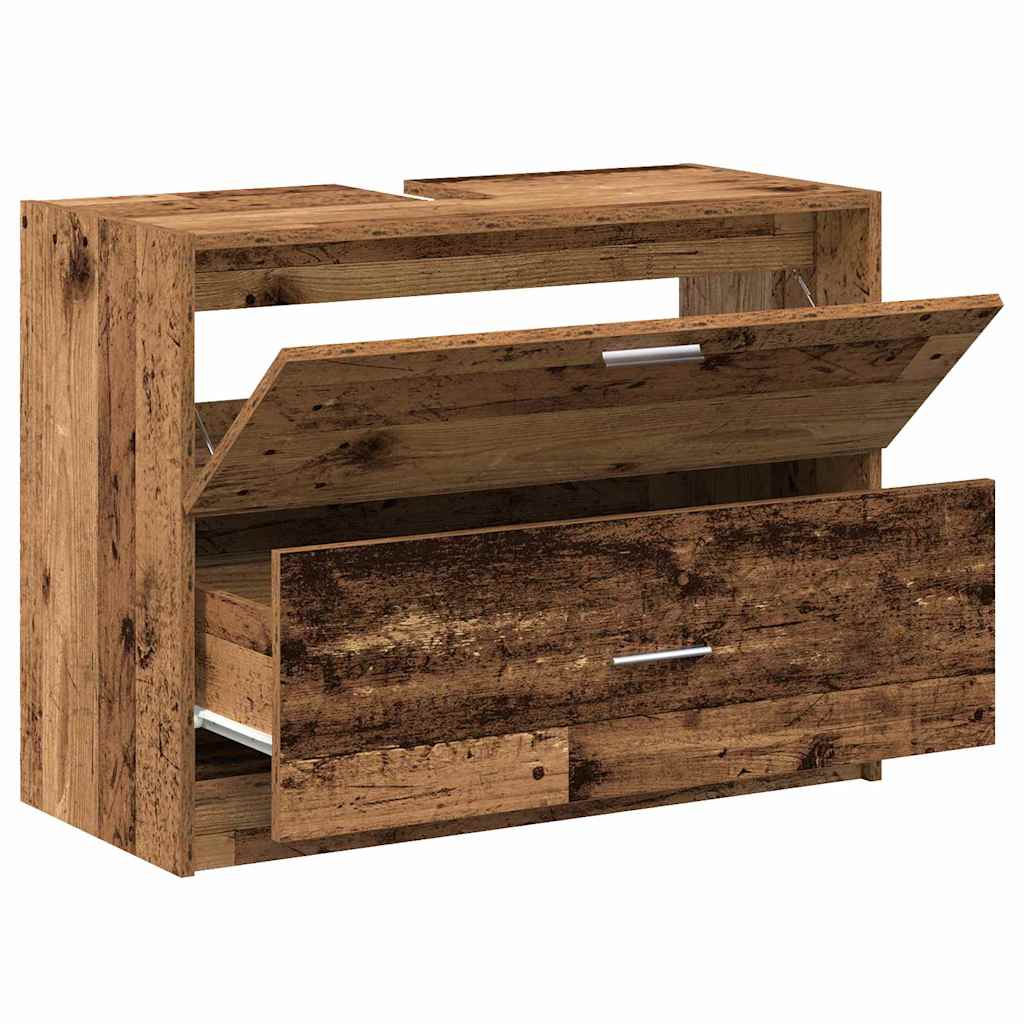 vidaXL Badezimmerschrank mit Tür Altholz 78 x 37 x 59 cm Holzwerkstoff