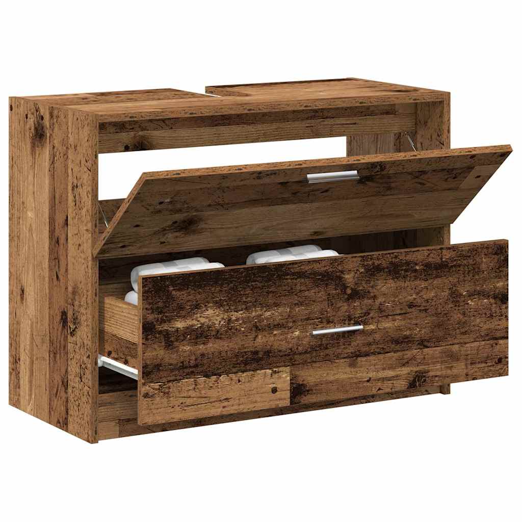 vidaXL Badezimmerschrank mit Tür Altholz 78 x 37 x 59 cm Holzwerkstoff