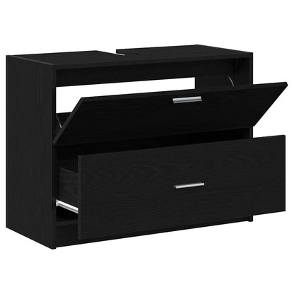 vidaXL Badezimmerschrank mit Tür Schwarz Eichen-Optik 78 x 37 x 59 cm
