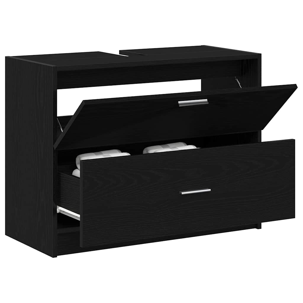 vidaXL Badezimmerschrank mit Tür Schwarz Eichen-Optik 78 x 37 x 59 cm