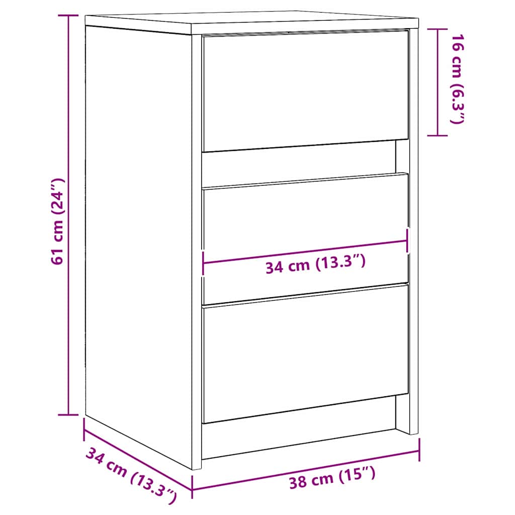 vidaXL Nachttisch mit Schubladen Altholz 38 x 34 x 61 cm Holzwerkstoff