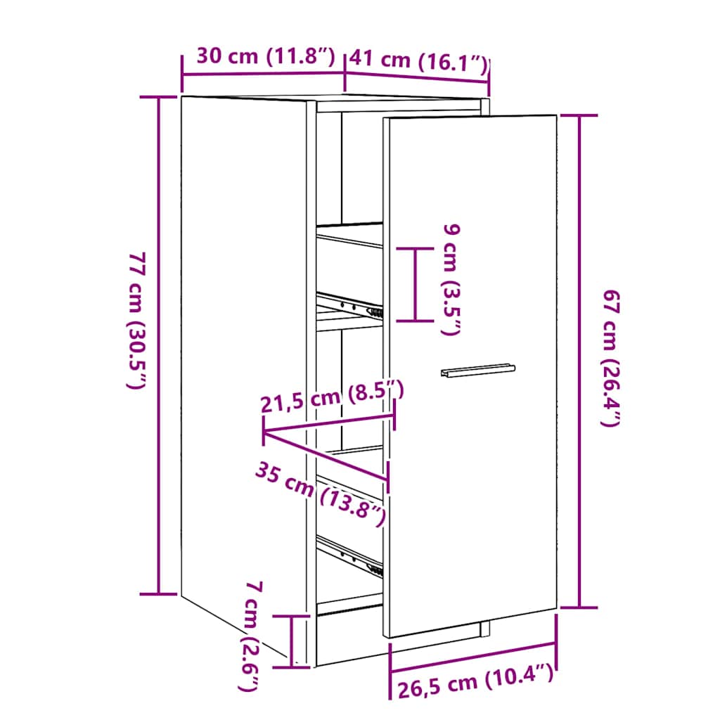 Apothekerschrank Schwarze Eiche 30 x 41 x 77,5 cm Holzwerkstoff