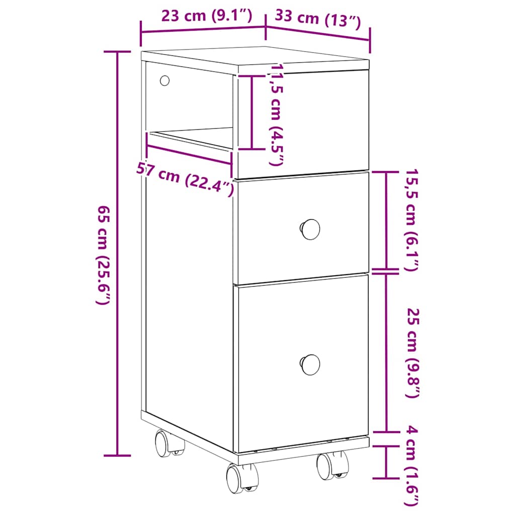 Badezimmermöbel-Set Schwarz Eichen-Optik 33 x 23 x 65 cm