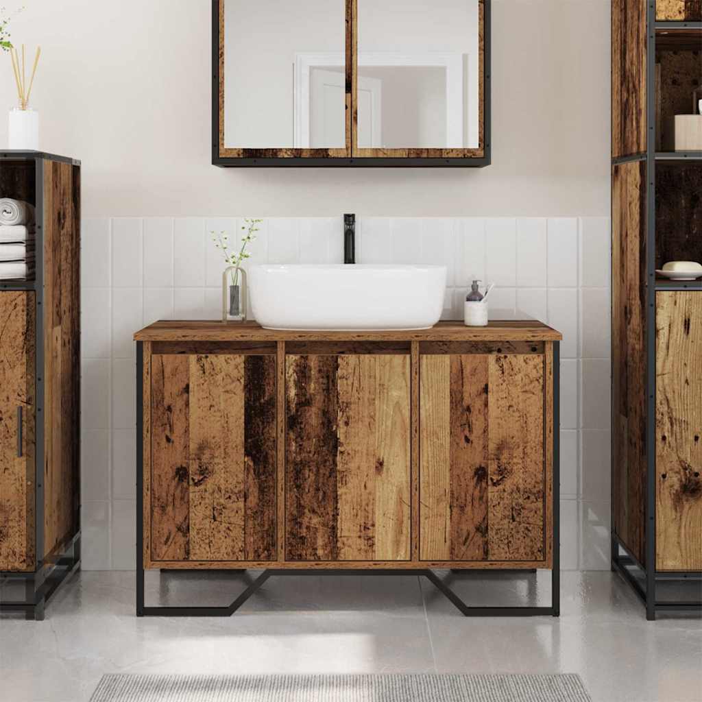 vidaXL Waschbeckenunterschrank Altholz 91 x 35 x 60 cm Holzwerkstoff