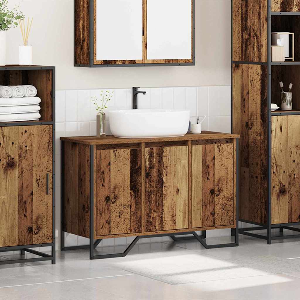 vidaXL Waschbeckenunterschrank Altholz 91 x 35 x 60 cm Holzwerkstoff