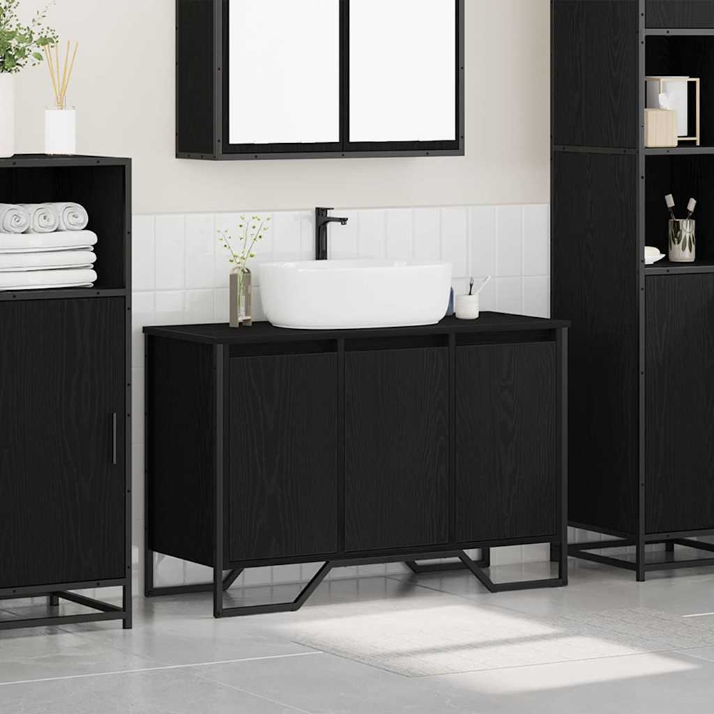 vidaXL Waschbeckenunterschrank Schwarz Eichen-Optik 91 x 35 x 60 cm