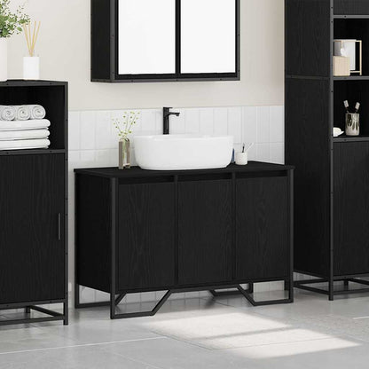 vidaXL Waschbeckenunterschrank Schwarz Eichen-Optik 91 x 35 x 60 cm