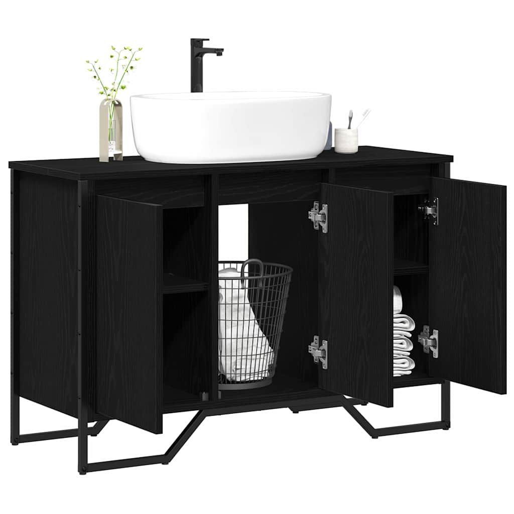 vidaXL Waschbeckenunterschrank Schwarz Eichen-Optik 91 x 35 x 60 cm
