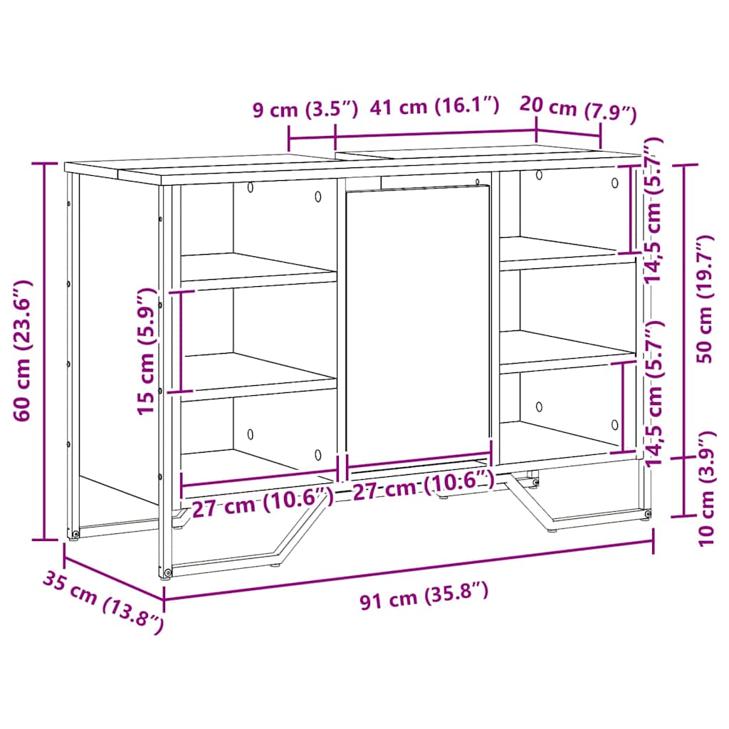 vidaXL Waschbeckenschrank Altholz 91 x 35 x 60 cm Holzwerkstoff