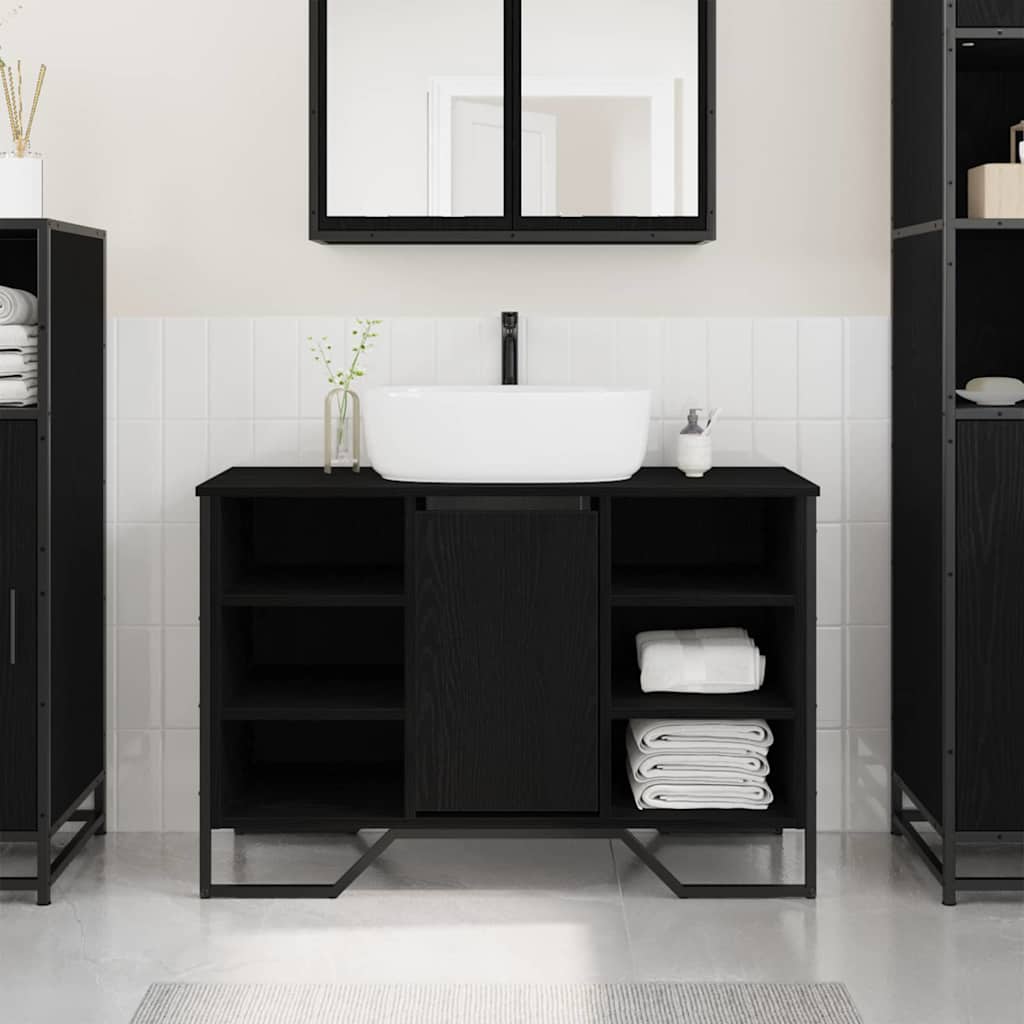 vidaXL Waschbeckenschrank mit Tür Schwarz Eichen-Optik 91 x 35 x 60 cm