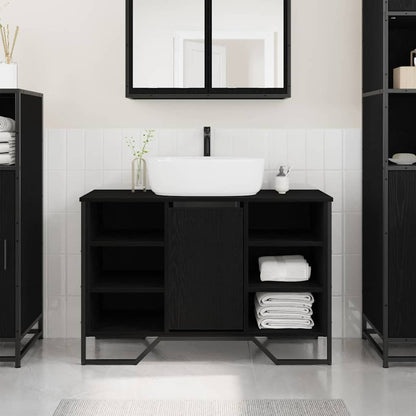 vidaXL Waschbeckenschrank mit Tür Schwarz Eichen-Optik 91 x 35 x 60 cm