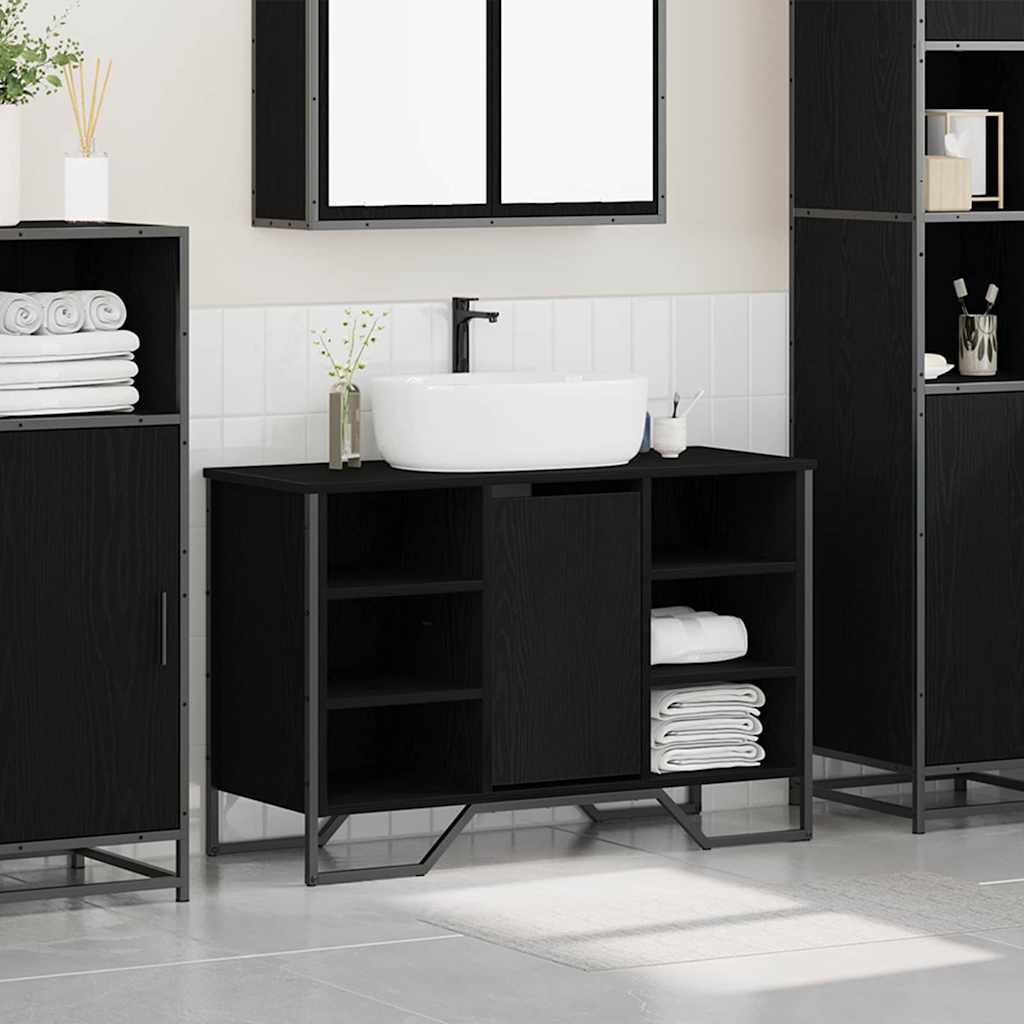 vidaXL Waschbeckenschrank mit Tür Schwarz Eichen-Optik 91 x 35 x 60 cm