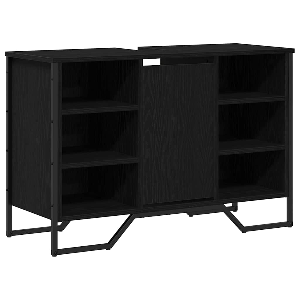 vidaXL Waschbeckenschrank mit Tür Schwarz Eichen-Optik 91 x 35 x 60 cm