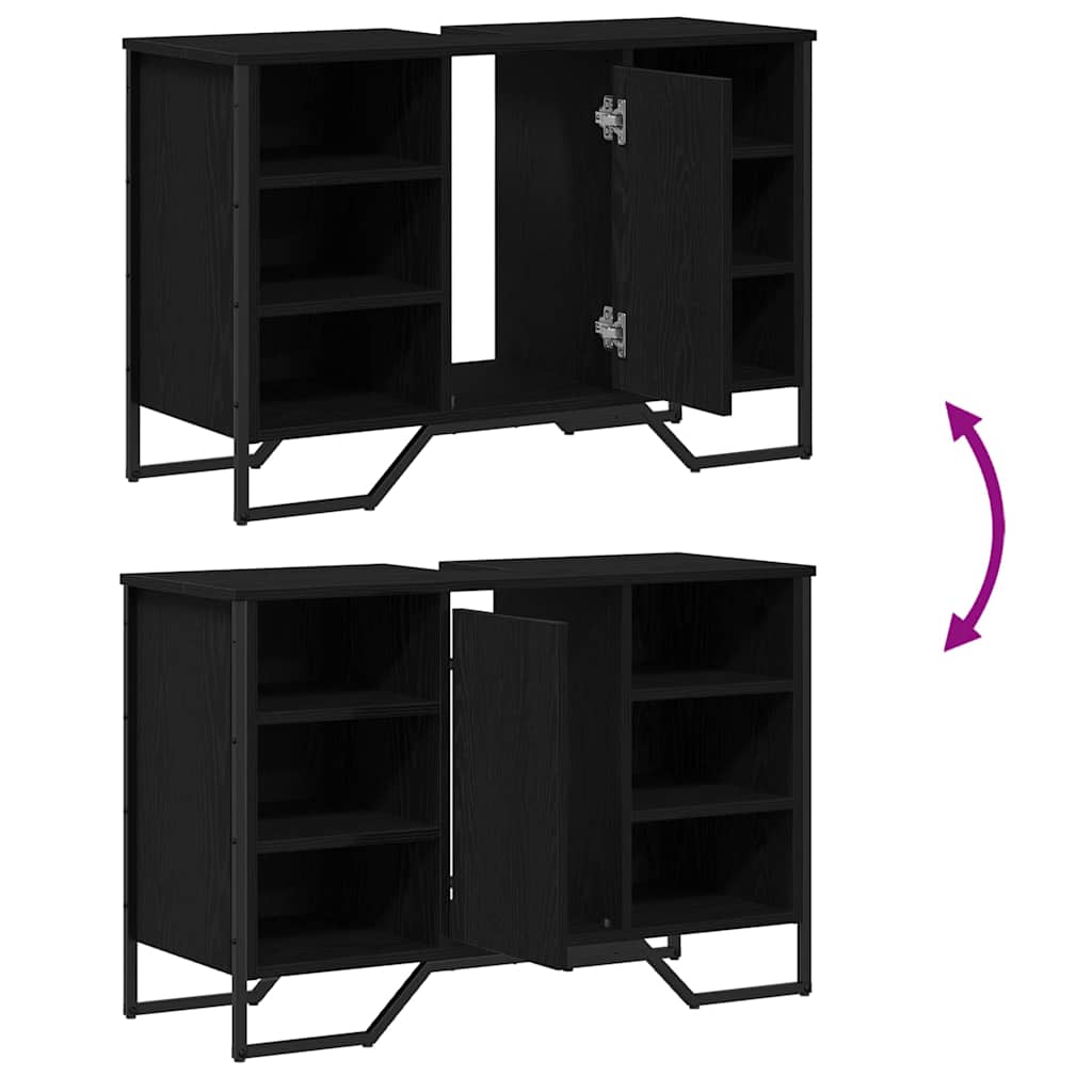 vidaXL Waschbeckenschrank mit Tür Schwarz Eichen-Optik 91 x 35 x 60 cm
