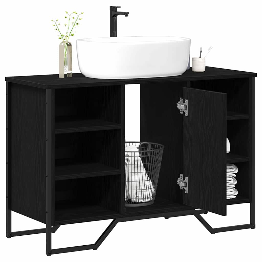vidaXL Waschbeckenschrank mit Tür Schwarz Eichen-Optik 91 x 35 x 60 cm