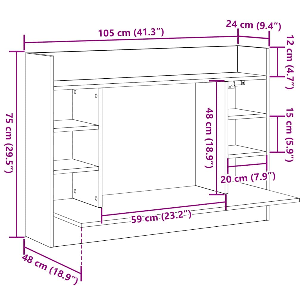 vidaXL Wandtisch Schwarz Eichen-Optik 105 x 48 x 75 cm Holzwerkstoff