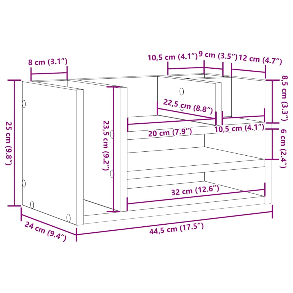 Schreibtisch Organizer Schwarz Eichen-Optik 44,5 x 24 x 25 cm