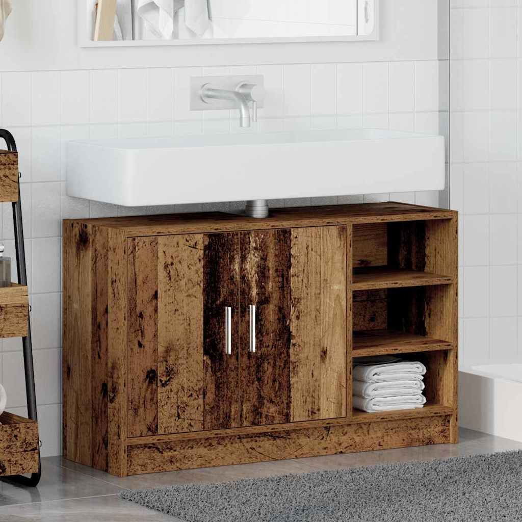 vidaXL Badezimmerschrank mit Tür Altholz 90 x 29 x 55 cm Holzwerkstoff