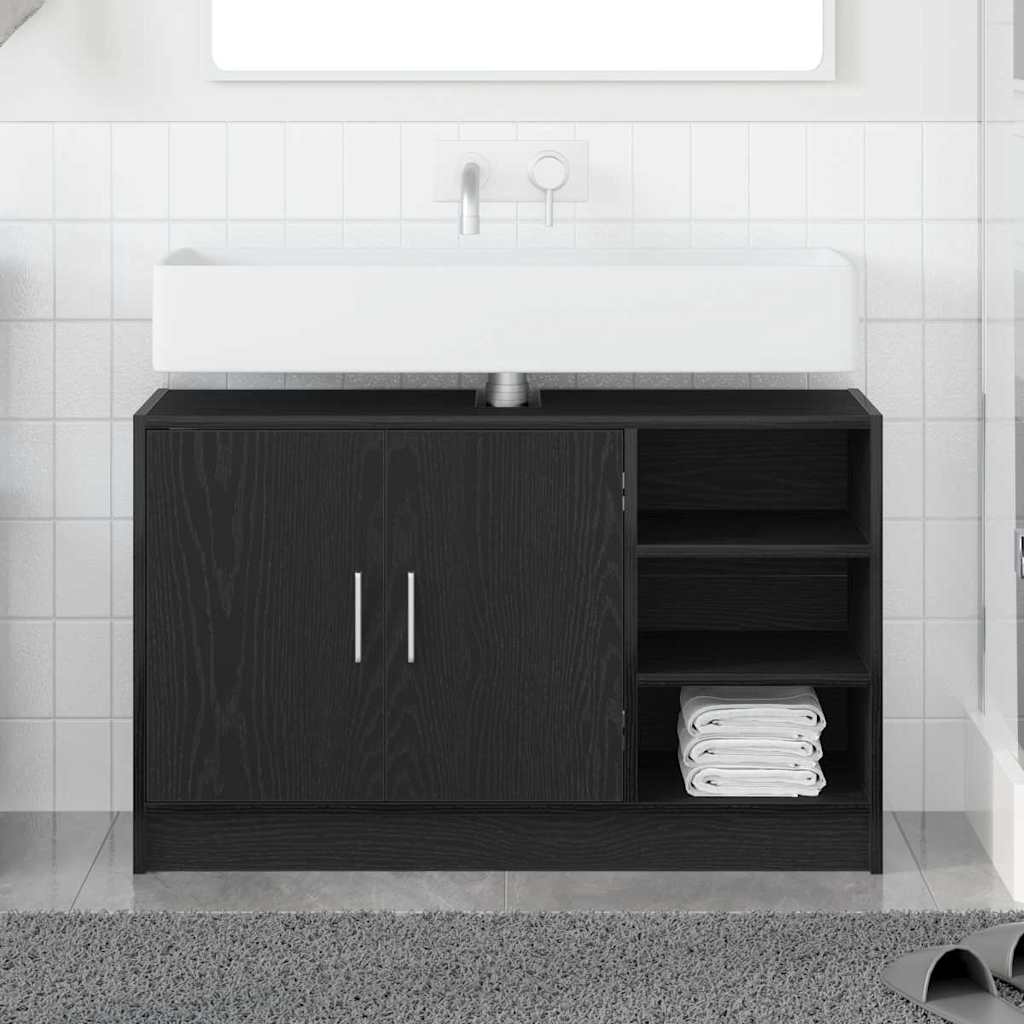 vidaXL Badezimmerschrank mit Tür Schwarz Eichen-Optik 90 x 29 x 55 cm
