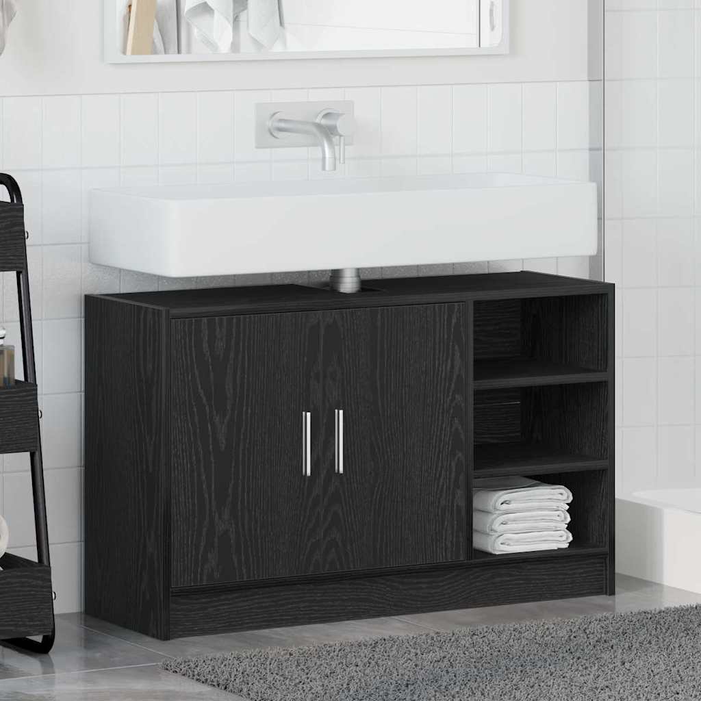 vidaXL Badezimmerschrank mit Tür Schwarz Eichen-Optik 90 x 29 x 55 cm
