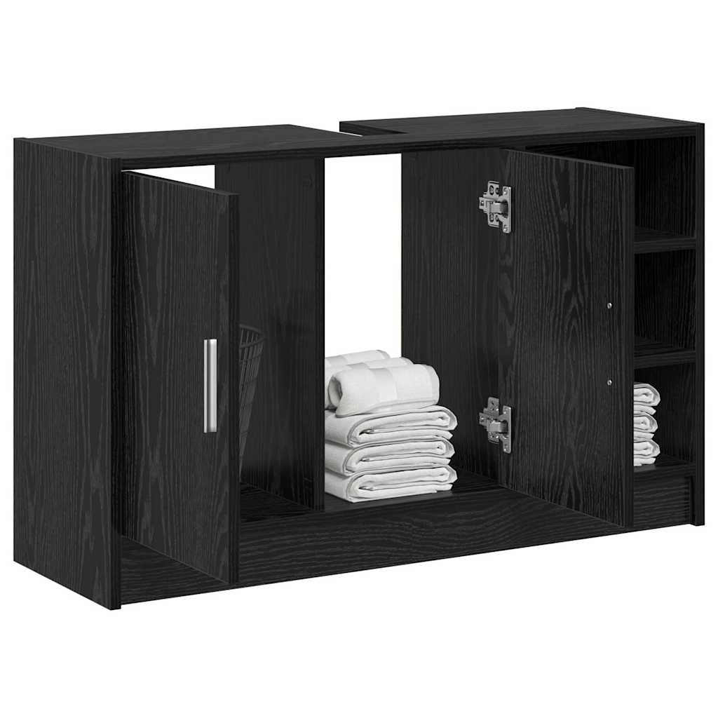 vidaXL Badezimmerschrank mit Tür Schwarz Eichen-Optik 90 x 29 x 55 cm