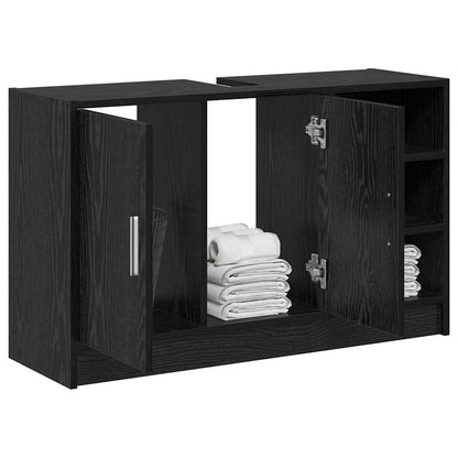 vidaXL Badezimmerschrank mit Tür Schwarz Eichen-Optik 90 x 29 x 55 cm