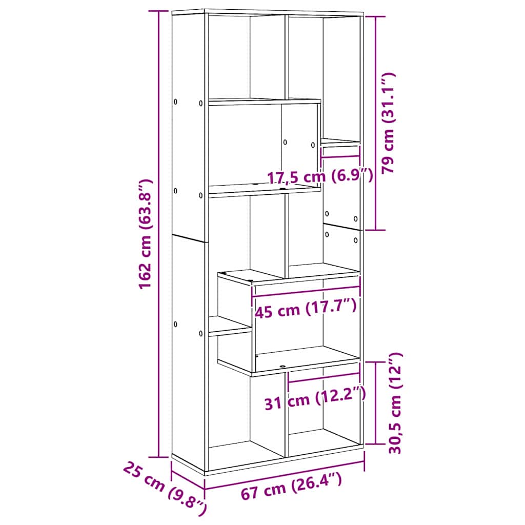 vidaXL Bücherregal Schwarz Eichen-Optik 67 x 25 x 162 cm Holzwerkstoff