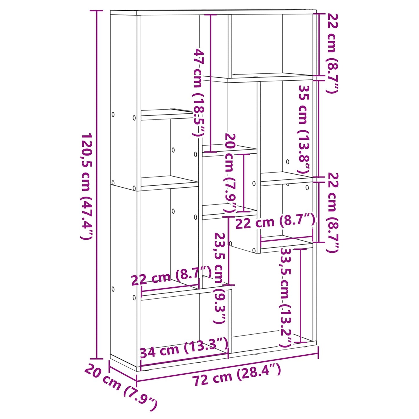 vidaXL Bücherregal Schwarz Eichen-Optik 72 x 20 x 102,5 cm