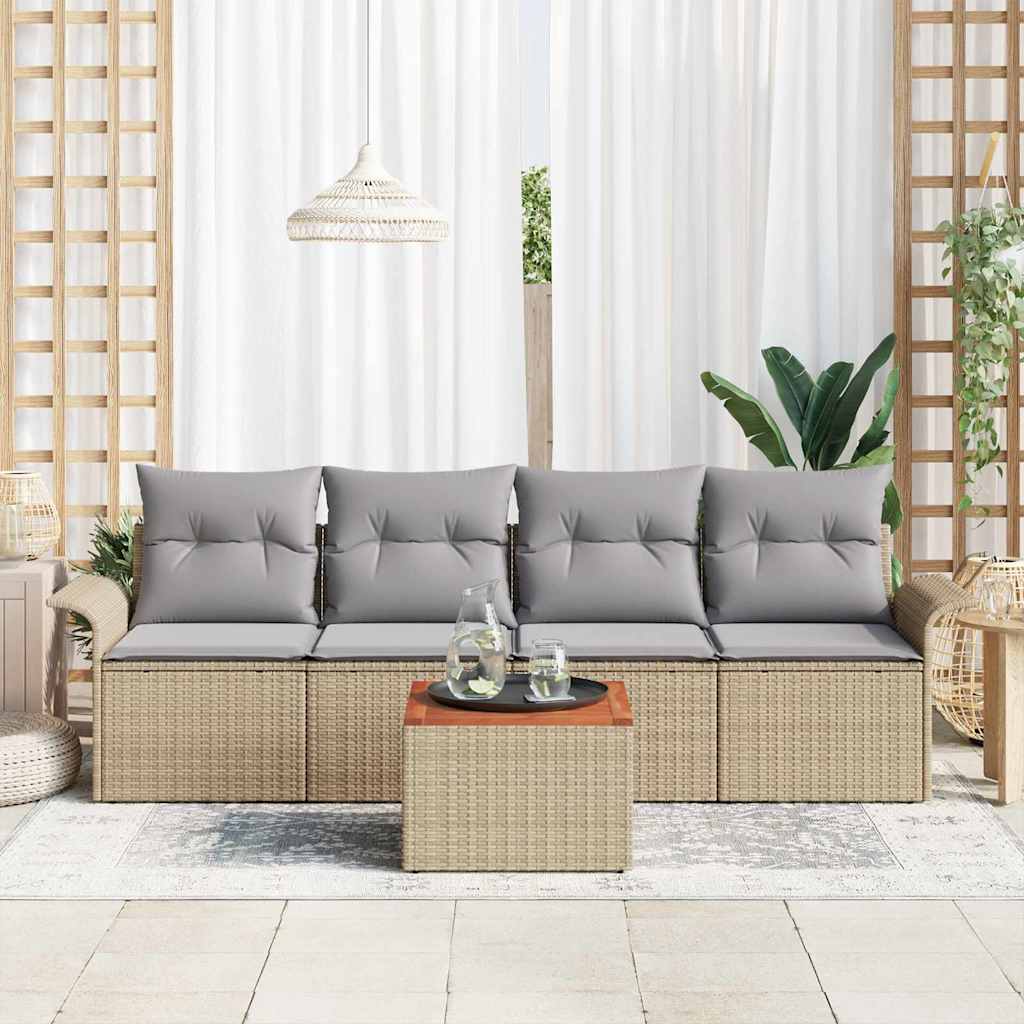 Gartensofa-set mit Kissen 5 pcs Beige Poly-Rattan