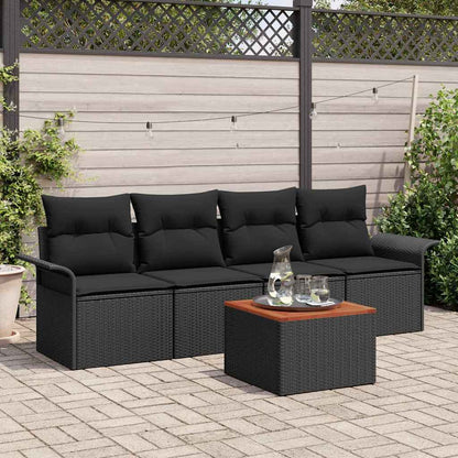 Gartensofa-set mit Kissen 5 pcs Schwarz Poly-Rattan