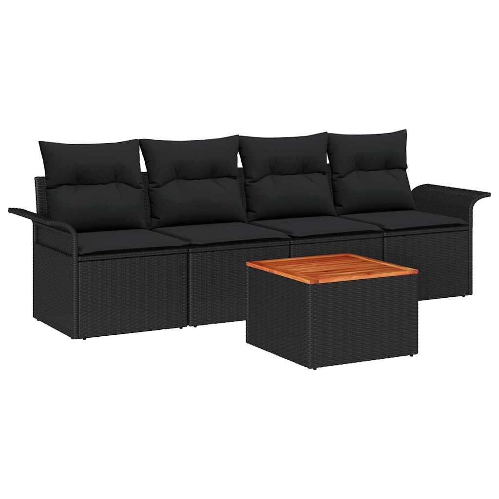 Gartensofa-set mit Kissen 5 pcs Schwarz Poly-Rattan