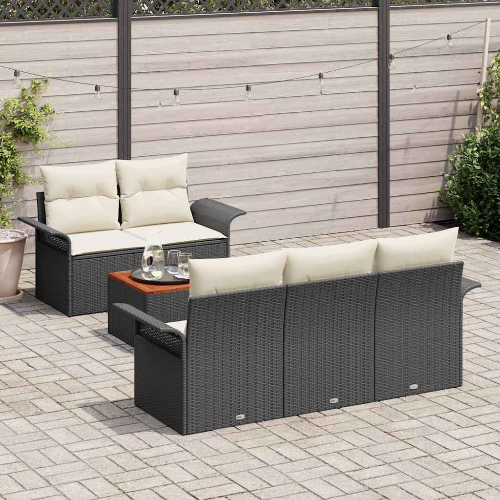 Gartensofa-set mit Kissen 6 pcs Schwarz Poly-Rattan