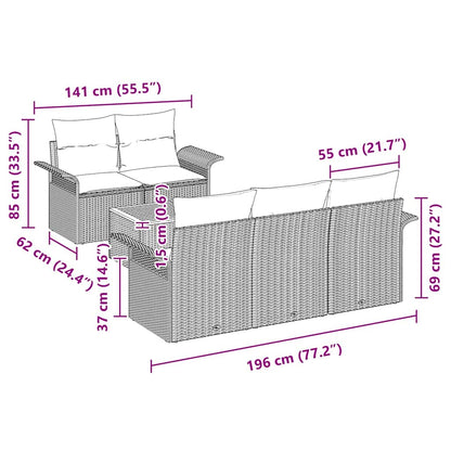 Gartensofa-set mit Kissen 6 pcs Schwarz Poly-Rattan