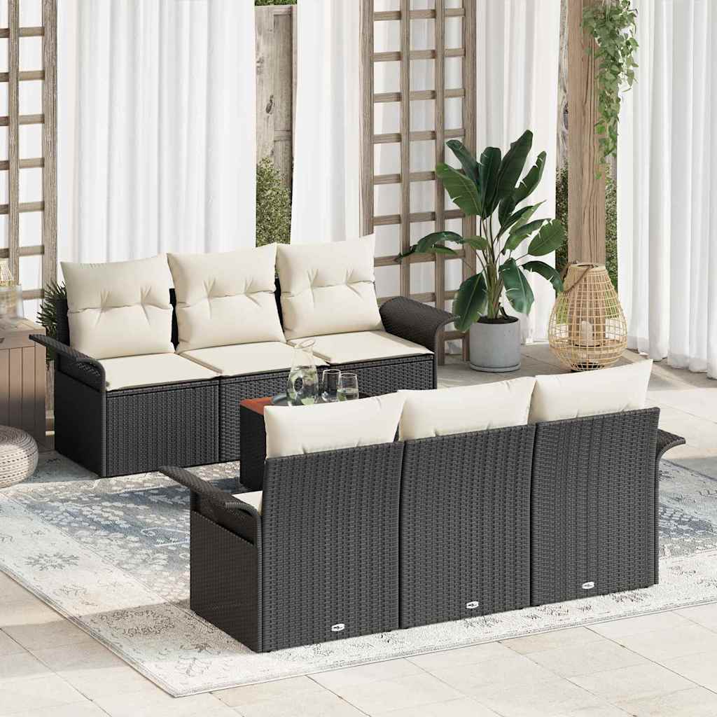 Gartensofa-set mit Kissen 7 pcs Schwarz Poly-Rattan