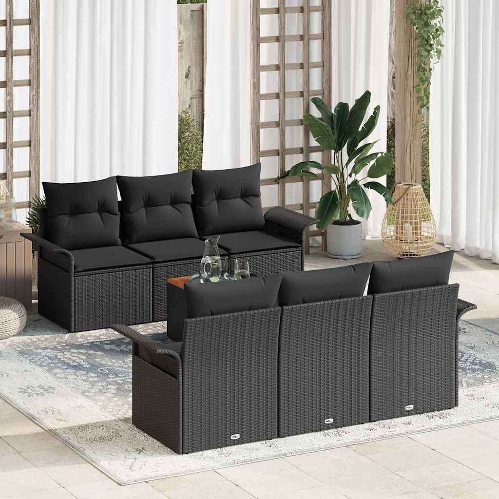 Gartensofa-set mit Kissen 7 pcs Schwarz Poly-Rattan