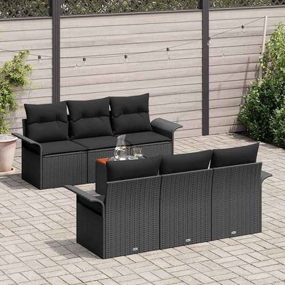 Gartensofa-set mit Kissen 7 pcs Schwarz Poly-Rattan