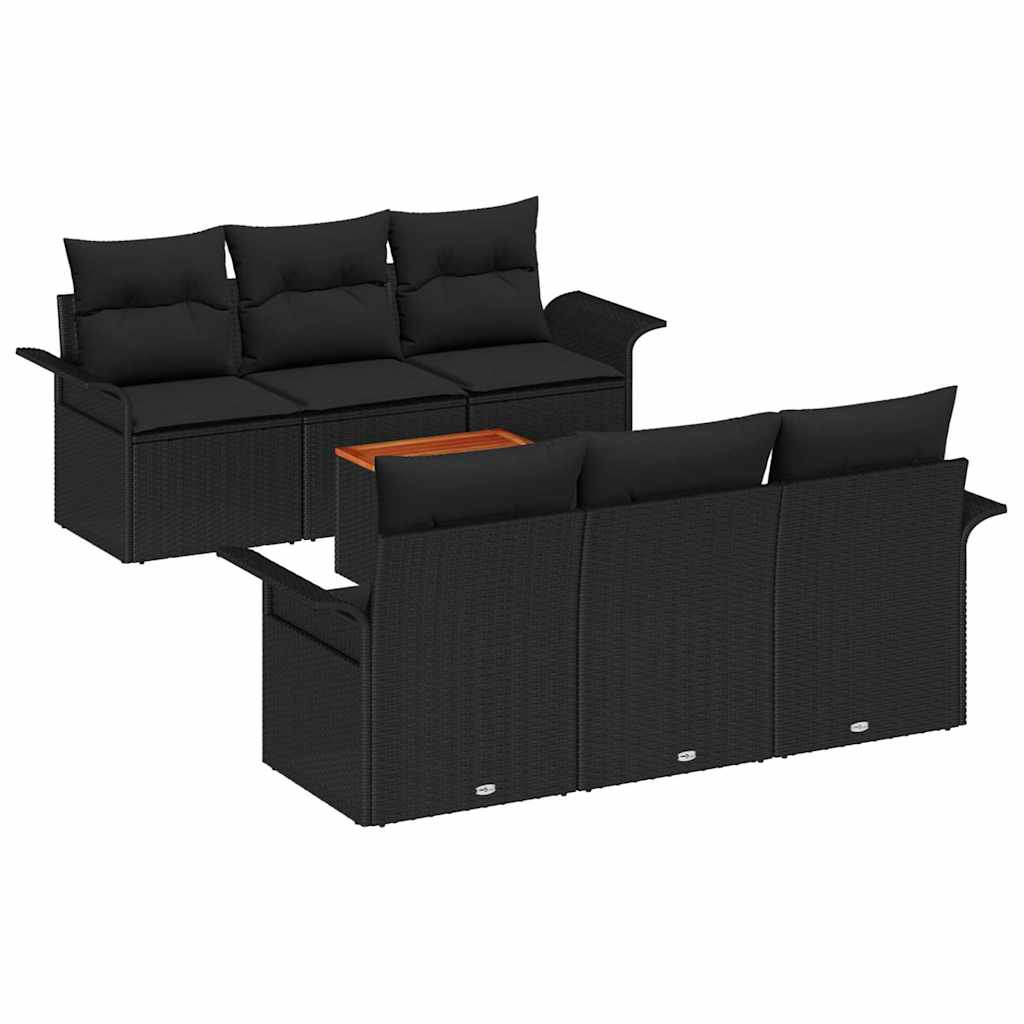 Gartensofa-set mit Kissen 7 pcs Schwarz Poly-Rattan
