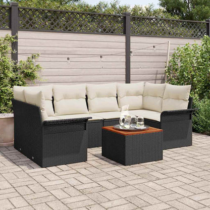 Gartensofa-set mit Kissen 7 pcs Schwarz Poly-Rattan