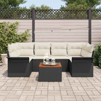Gartensofa-set mit Kissen 7 pcs Schwarz Poly-Rattan