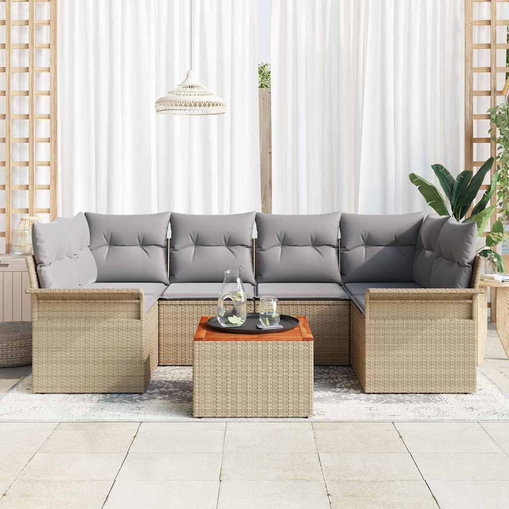 vidaXL Salon de jardin avec coussins 7 pcs Beige Rotin PE