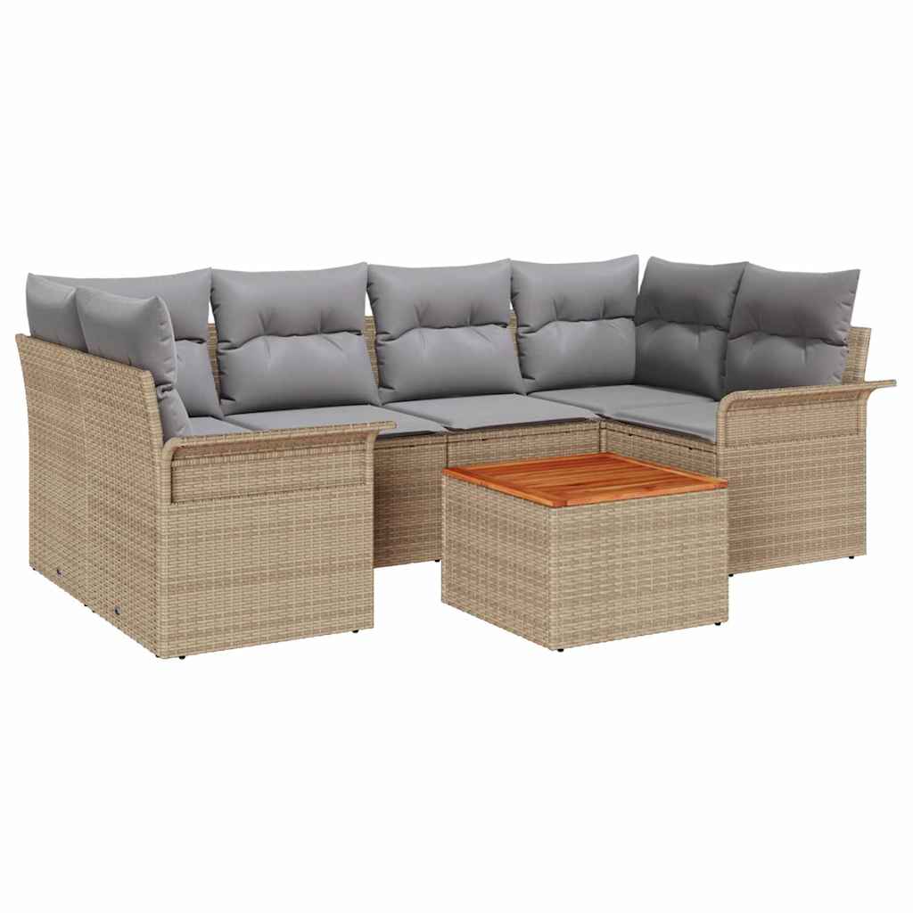 vidaXL Salon de jardin avec coussins 7 pcs Beige Rotin PE